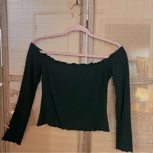 Women's Dark Green Long Sleeve Crop Top